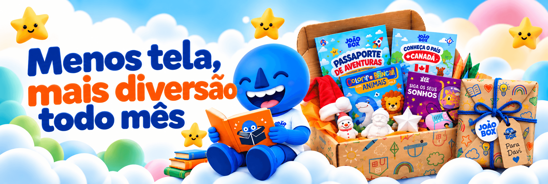 O presente que se renova todo mês. Assine para um filho, sobrinho ou afilhado e leve todo mês um livro, uma atividade, um brinquedo e uma surpresa para a porta de casa.